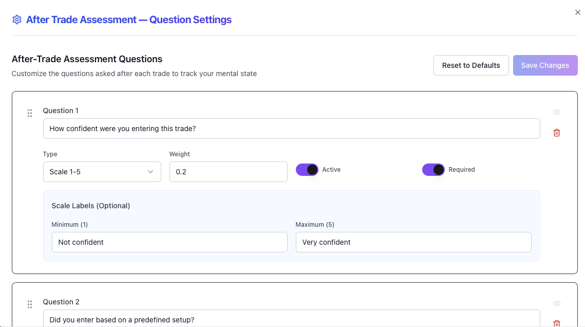 Customize quiz questions interface